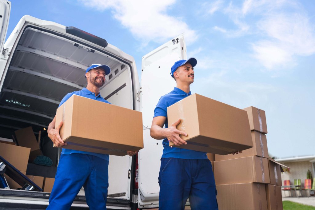 Professional movers loading furniture into a moving truck