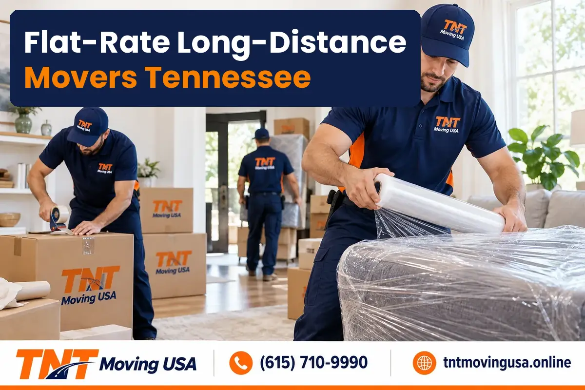 Flat-rate long-distance movers in Tennessee wrapping furniture