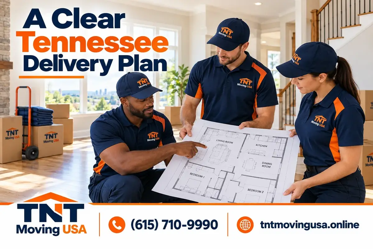 Knoxville to Nashville moving company crew planning a delivery